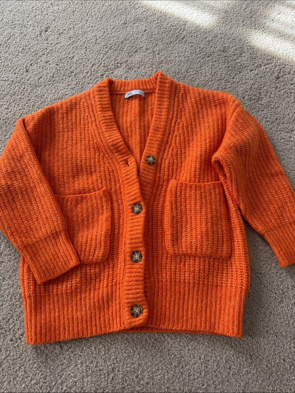 Zara Orange Chunky Knit Button Cardigan